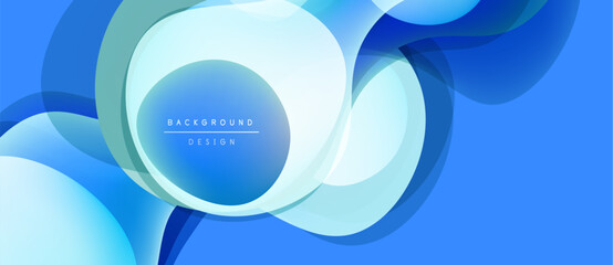 Abstract blue background. Overlapping circles create dynamic, flowing shapes. Modern design with gradient effects. Minimalist aesthetic.
