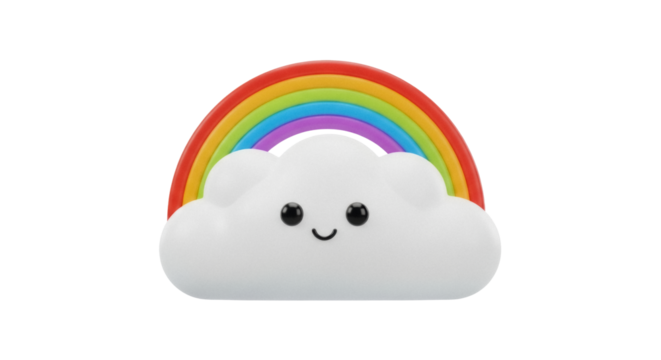 Cute rainbow cloud isolated PNG on transparent background, colorful weather element for kids design and decoration use