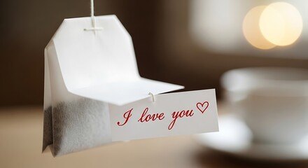 A thoughtful tea bag with a handwritten i love you message attached perfect for a romantic gesture