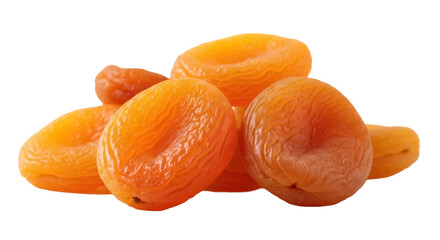 Pile of vibrant orange dried apricots isolated PNG, sweet and chewy fruit snack on transparent background, healthy eating concept