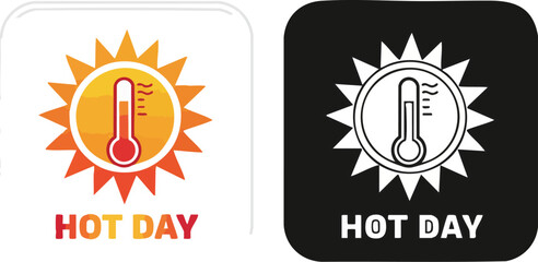 Fototapeta premium High Temperature Warning Icon Set Color and Monotone Sun Thermometer Symbols