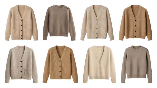 PNG Assorted neutral tone cardigans collection, element set on transparent background