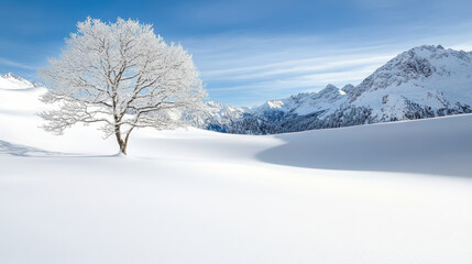 Obraz premium Snow tree mountain winter landscape with soft tones and serene light