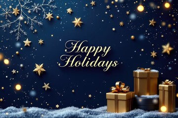 Festive holiday greeting with golden gifts