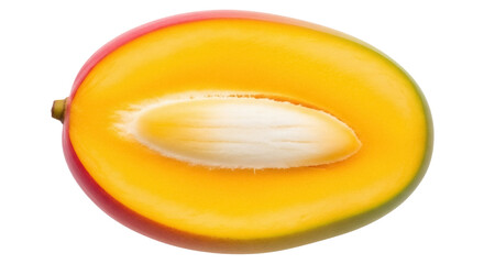 Half cut mango fruit PNG isolated on transparent background, tropical fruit with seed for healthy eating and exotic food concepts