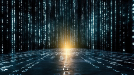 Soft glowing digital code pattern minimal cyber aesthetic glowing horizon