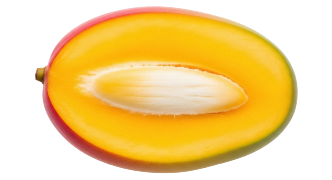 Half cut mango fruit PNG isolated on transparent background, tropical fruit with seed for healthy eating and exotic food concepts