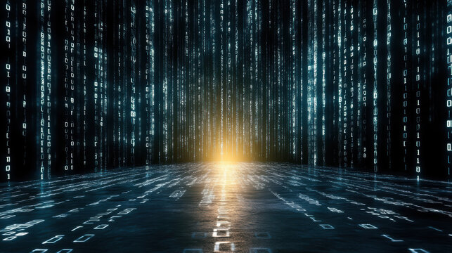 Soft glowing digital code pattern minimal cyber aesthetic glowing horizon