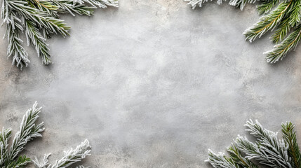 Frosted pine branch winter greenery snowy fir twig holiday background cold texture