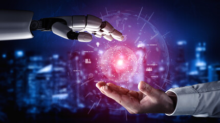 AI connecting global business network, processing data exchange, analyzing economic trends, and supporting digital infrastructure through intelligent worldwide systems. Vouch