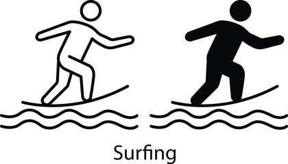 Ocean Water Wave Rider Sport Hobby Beach Activity Black Icon Vector Silhouette and Pictogram..eps
