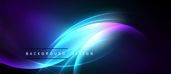 Abstract neon waves, vibrant colors, dark background. Modern design elements create dynamic visual effect. Smooth gradients, flowing lines.