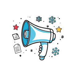 a megaphone with small festive office-related elements