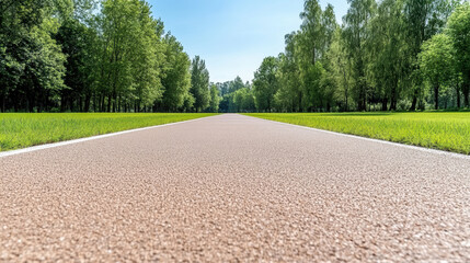 Obraz premium Track surface leading through green park trees on sunny day peaceful run