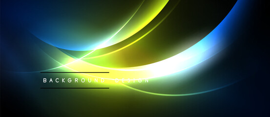Abstract neon waves, vibrant colors, dark background. Smooth gradients create dynamic visual effect. Modern design element.
