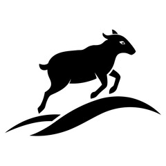 Silhouette of a leaping goat on abstract wavy shapes