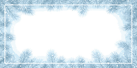 Blue Christmas background frame with winter snow and frozen snowflake border design illustration
