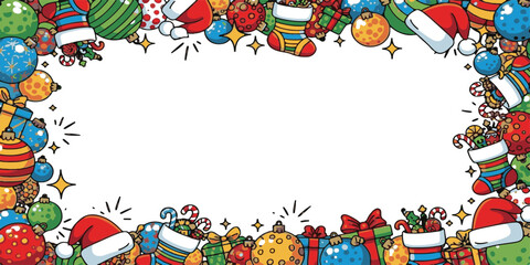 Cartoon Christmas frame made of colorful confetti border illustration for a funny greeting card celebration