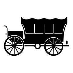 Silhouette of a classic covered wagon with large spoked wheels