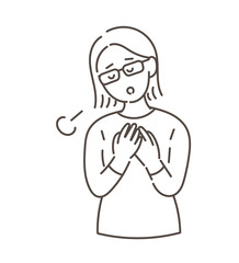 ホッと安堵する40代女性のイラスト　線画のみ