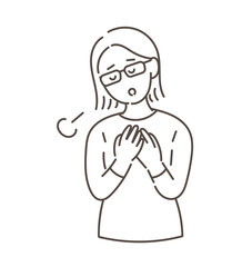 ホッと安堵する40代女性のイラスト　線画のみ