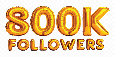 abstract 3d 800K FOLLOWERS typography text made by with different color foil balloons style isolated on transparent background