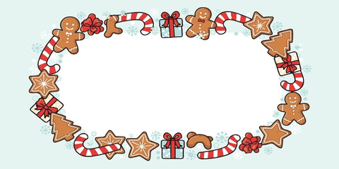 Cartoon vector illustration set of Christmas holiday frames made of candy canes and cookies for kid's design art