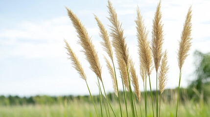 Obraz premium Tall grass pampas grass field golden plume nature breeze sky meadow