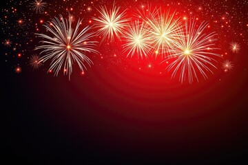 Fireworks display against red background
