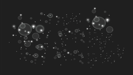 Glowing Translucent Bubbles Floating on Dark Background Abstract Vector