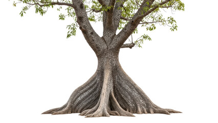 Majestic Tree with Wide Roots and Lush Green Leaves in Natural Setting