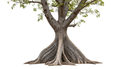 Majestic Tree with Wide Roots and Lush Green Leaves in Natural Setting