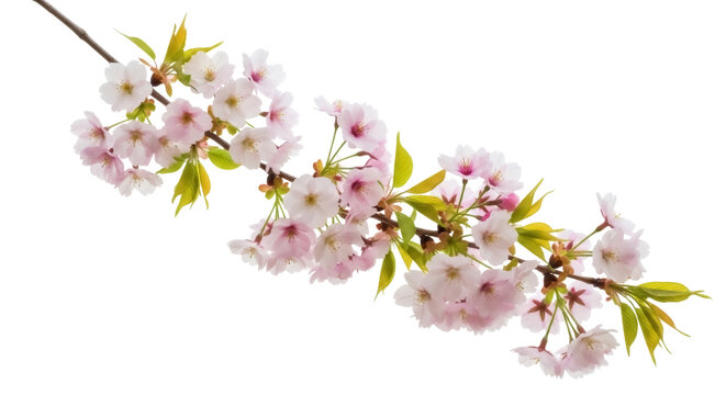 Cherry blossom branch with pink flowers isolated PNG, spring bloom on transparent background for design elements and seasonal projects