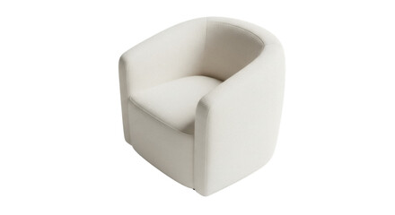 Modern bouclé armchair isolated PNG on transparent background, stylish cream-colored barrel chair for living room or lounge area furniture