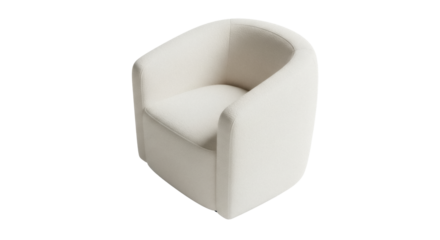 Modern bouclé armchair isolated PNG on transparent background, stylish cream-colored barrel chair for living room or lounge area furniture