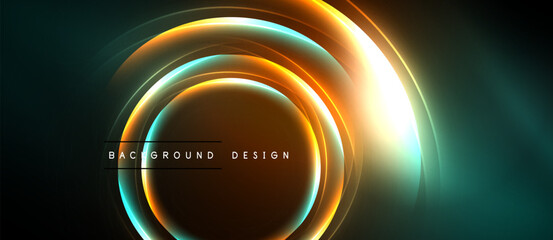 Abstract concentric circles, vibrant colors, dark background. Modern design element, glowing effect, suitable for banners or presentations.