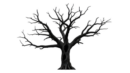Fototapeta premium Dark and Gnarled Tree with Twisted Branches on Isolated Background