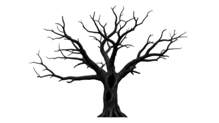 Dark and Gnarled Tree with Twisted Branches on Isolated Background