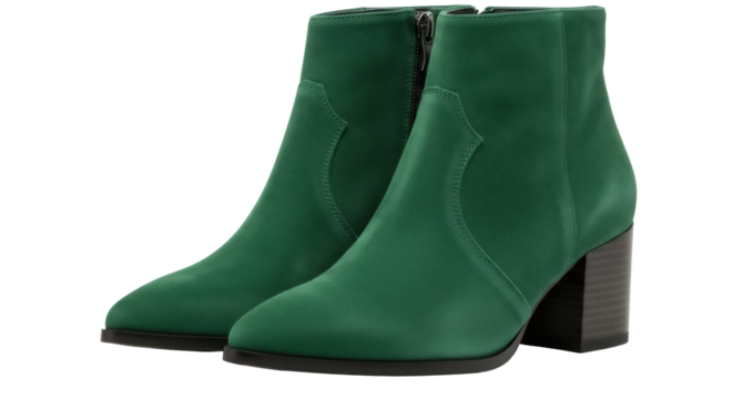 Elegant green suede ankle boots isolated PNG, stylish women s footwear with block heel on transparent background for fashion design