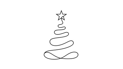 Minimalist continuous line art christmas tree with a star on top, evoking holiday cheer and seasonal celebration in a simple graphic design.