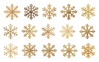 PNG Golden snowflakes on transparent background, element set on transparent background