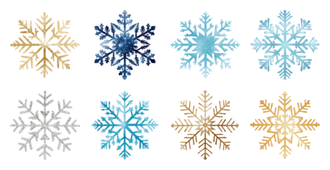 PNG Colorful intricate snowflake designs, element set on transparent background
