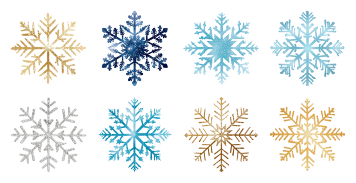 PNG Colorful intricate snowflake designs, element set on transparent background