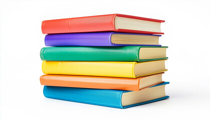 Stack of colorful books isolated on white background