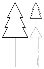 Growth and success, direction and planning, ecology, environmental awareness, educational graphics, creative design. Simple outline of trees with arrow elements. Growth and direction