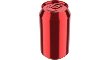 Red aluminum soda can isolated PNG, refreshing drink container for beverages and product mockups on transparent background