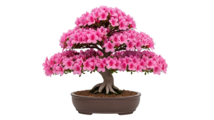 Vibrant Pink Azalea Bonsai Tree in Decorative Pot for Indoor Decor