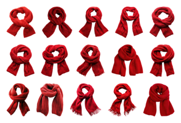 PNG Red scarves in various styles, element set on transparent background