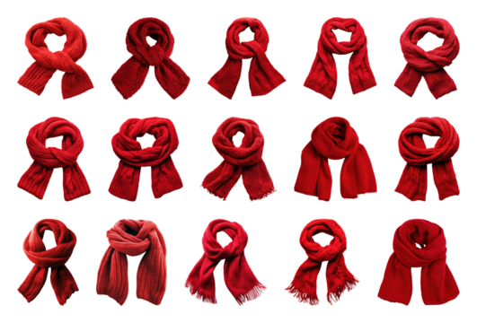 PNG Red scarves in various styles, element set on transparent background