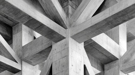 Abstract Geometric Patterns of Architectural Concrete Structure Showcasing Intricate Design and Sharp Angles in a Monochrome Aesthetic